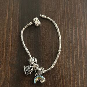 Silver Pandora Bracelet with 3 Charms